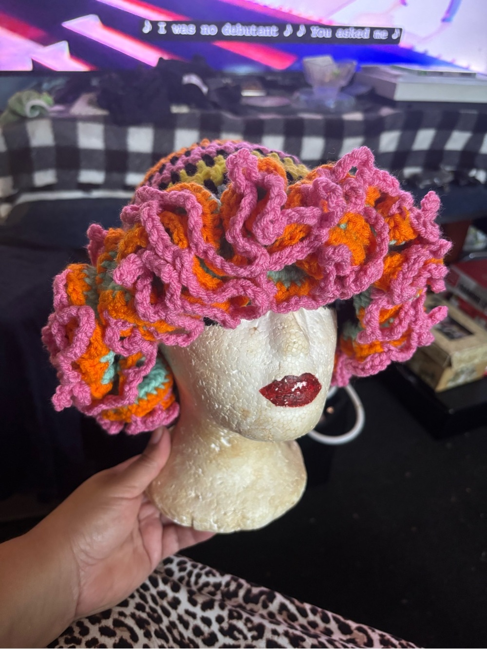 Vibrant Crocheted Floral Bucket Hat - Pink, Orange & Green